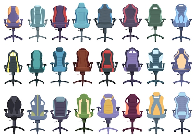 Gaming chair icons set cartoon vector Game equipment