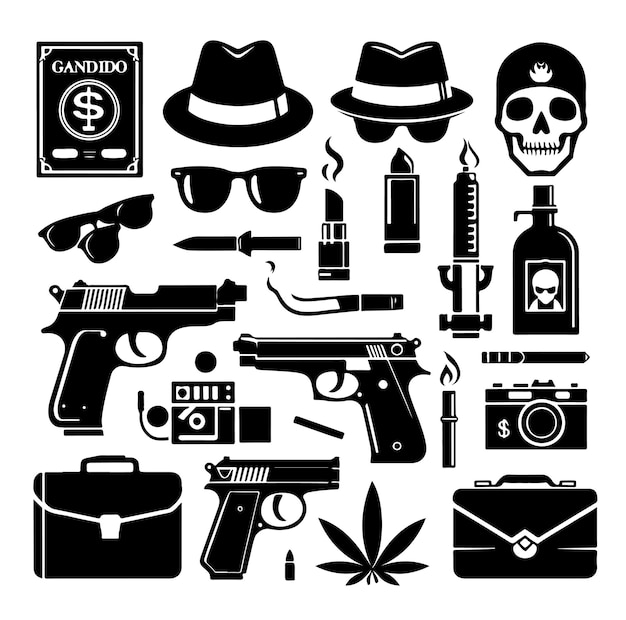 Vector gangster elements collection vector illustration