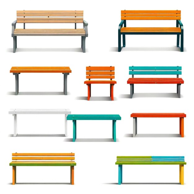 Vector garden bench vector set white background isolated a high qua