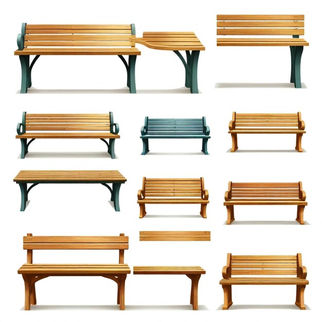 Vector garden bench vector set white background isolated a high