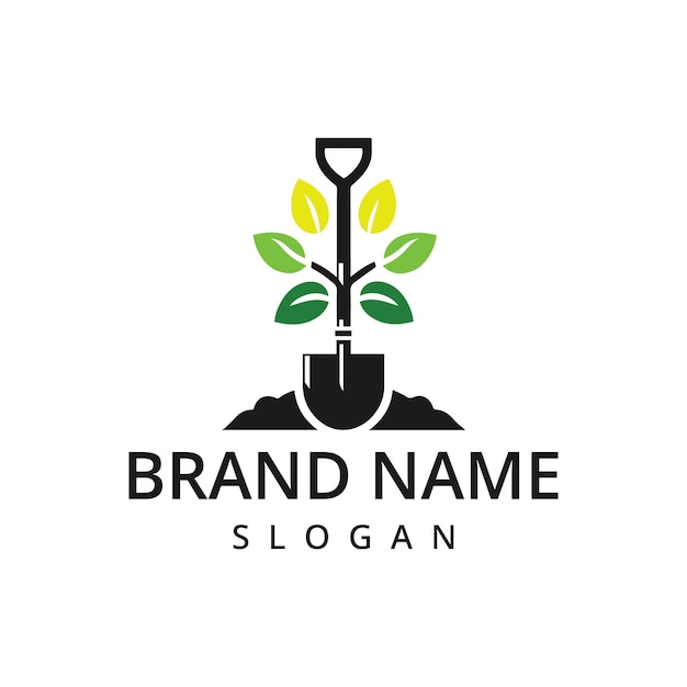 Vector garden logo template farm logo using shovel illustration