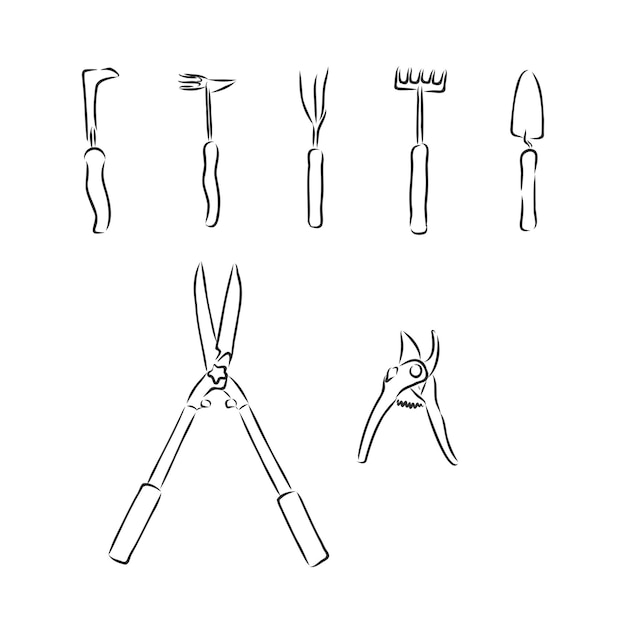 Garden tools. garden tools set vector sketch illustration