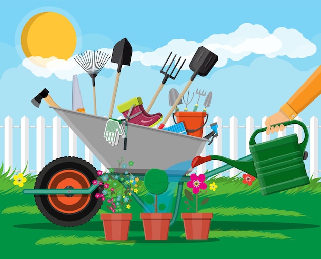 Gardening tools set. Equipment for garden