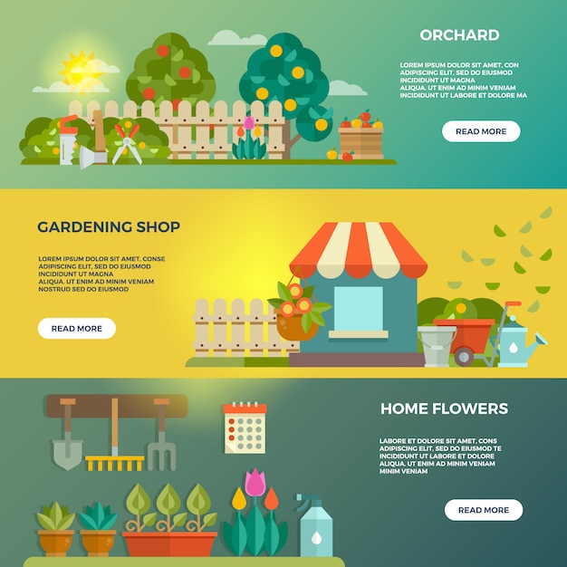 Gardening vector banners with garden tools