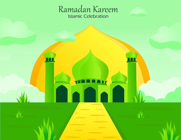 Gardient Background Ramadan Kareem With Mosque