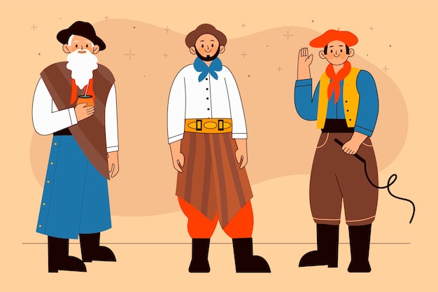 Vector gaucho character collection in hand drawn style