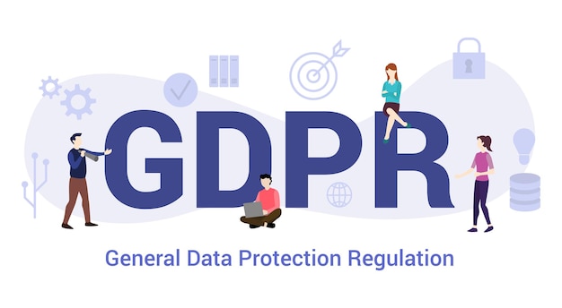 Vector gdpr general data protection regulation concept with big word or text and team people with modern flat style vector