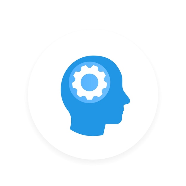 Gear in head icon vector pictogram