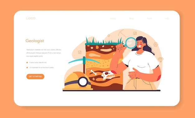 Geology web banner or landing page scientist study structure