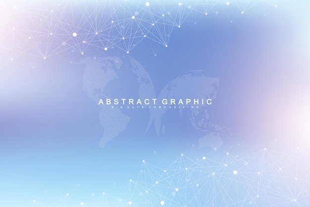 Vector geometric abstract background with connected lines and dots connectivity flow point molecule and com...