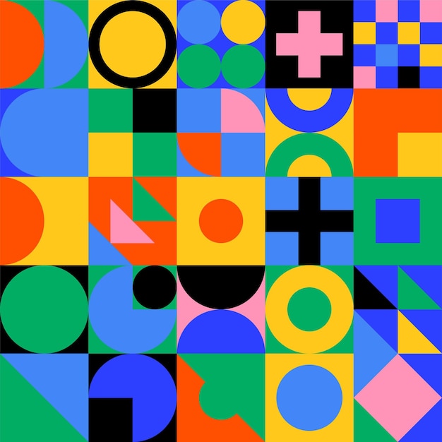 Geometric background with colorful bauhaus shapes