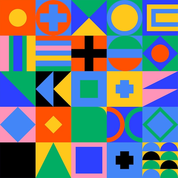 Geometric background with colorful bauhaus shapes