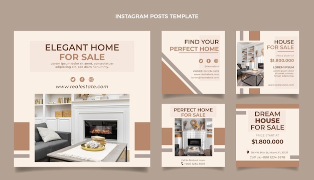 Vector geometric real estate instagram posts template