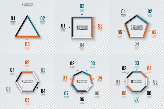 Geometric shapes for infographic Template for cycle diagram with 3 4 5 6 7 and 8 options