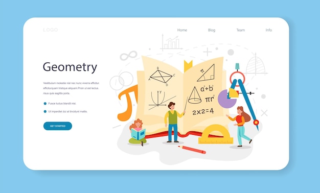 Vector geometry web banner or landing page abstract task with mathematical calculation