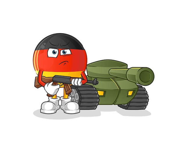 Vector german flag soldier with tank character. cartoon mascot vector