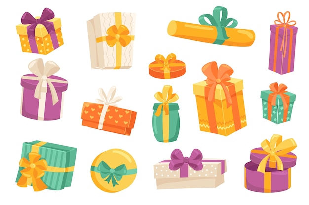 Vector gift boxes cute elements set