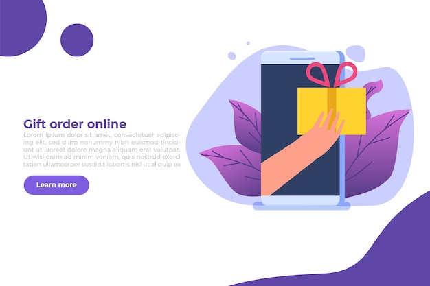 Gift order online, Online shopping,  E commerce concept. People buy gifts. Vector illustration