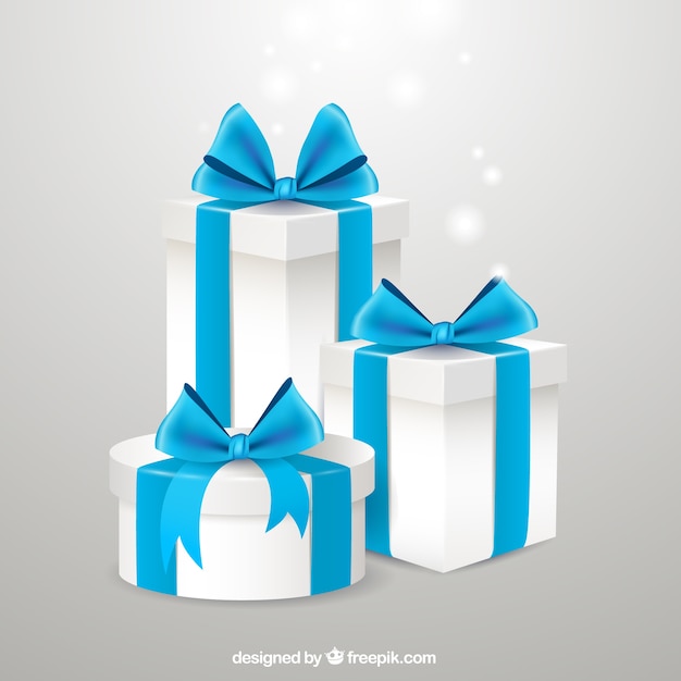 Vector giftboxes with blue ribbons