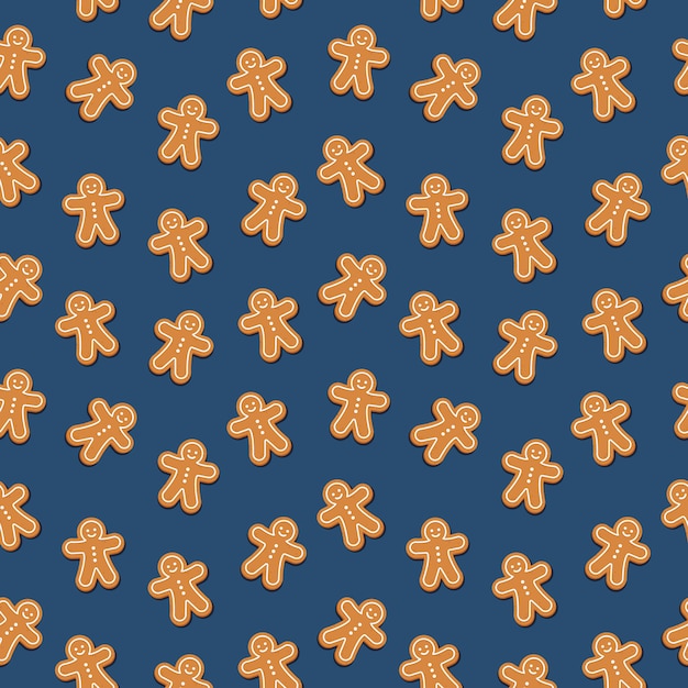 Gingerbread man cookie seamless pattern blue background