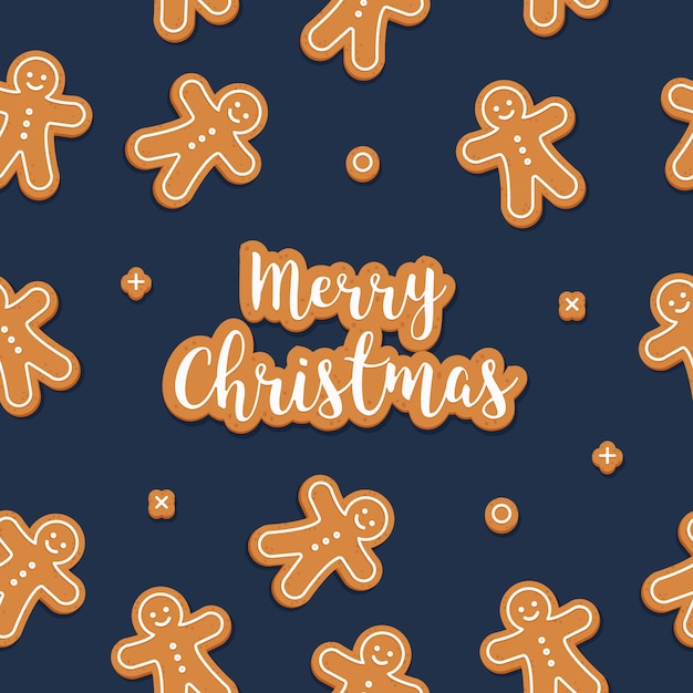 Gingerbread man cookie seamless pattern blue background