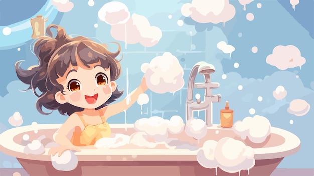 Vector a girl in a bathtub with soap and soap