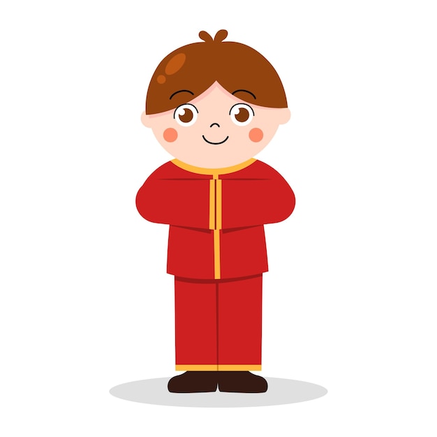 Girl and boy wearing Chinese outfit for illustration Happy Chinese New Year