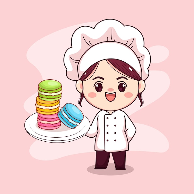 girl chef with macarons