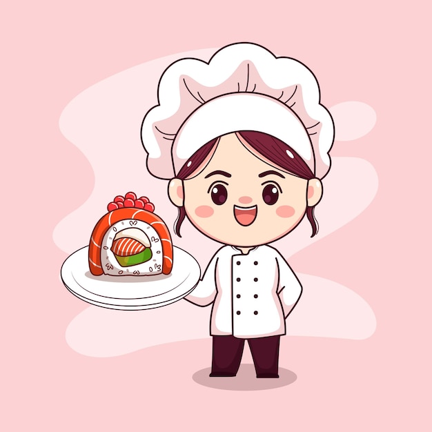 girl chef with sushi