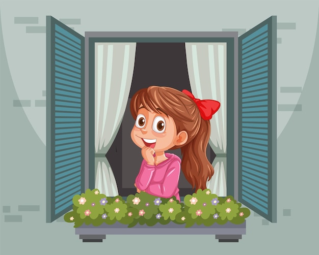 Girl Daydreaming at Window