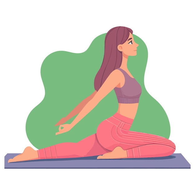 Vector girl doing yoga flat vector illustration