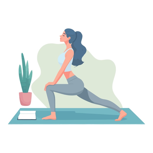 Vector girl doing yoga flat vector illustration