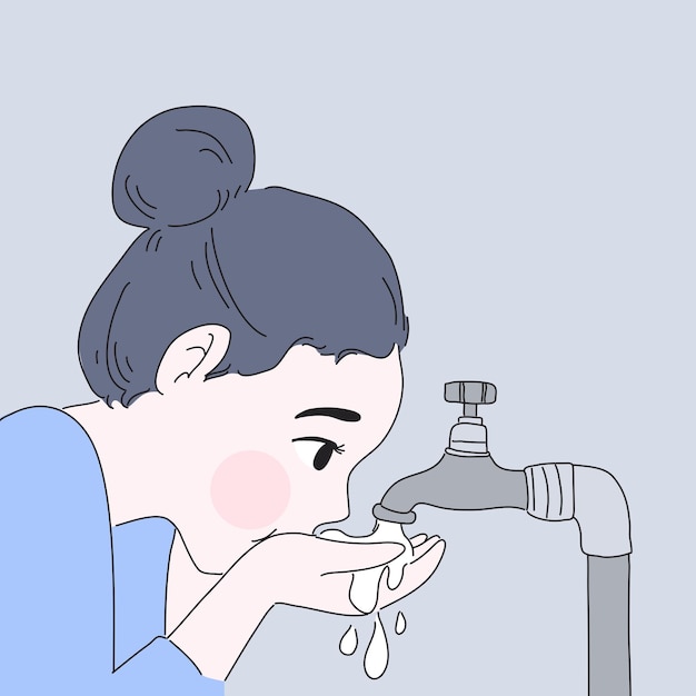 Girl drink water from the faucet illustration