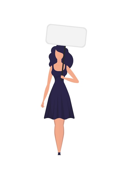 A girl in full growth protests with a banner Isolated on white background Flat style Vector illustration