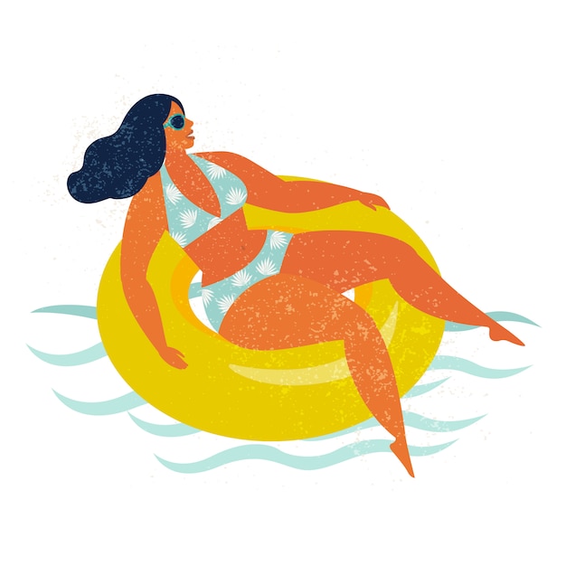 Girl on inflatable swimming pool float Vector illustration.