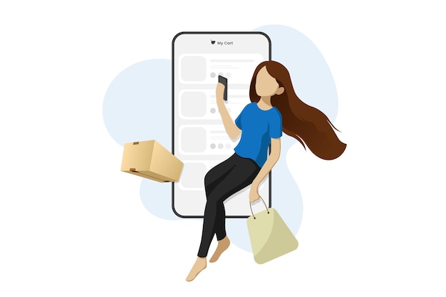 Vector girl ordering online ecommerce illustration design