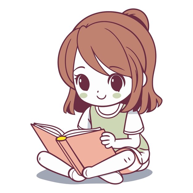 girl reading a book on white background eps10