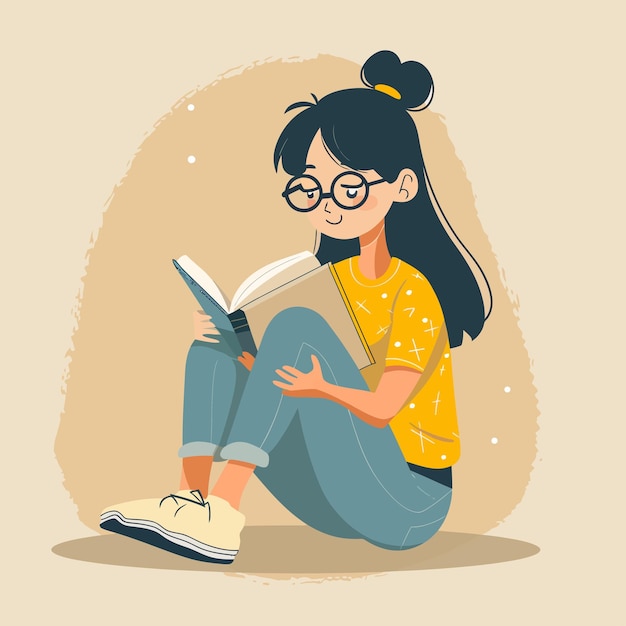 Vector a girl reading a book with a hoodie on