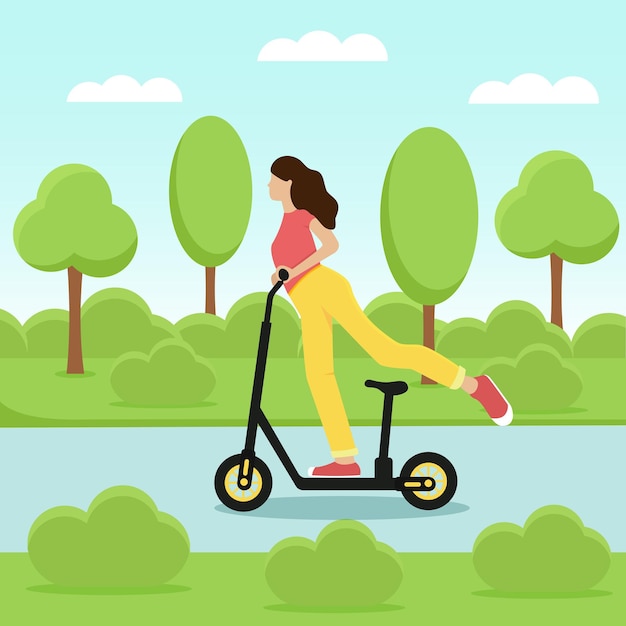 Girl riding an electric scooter in a park