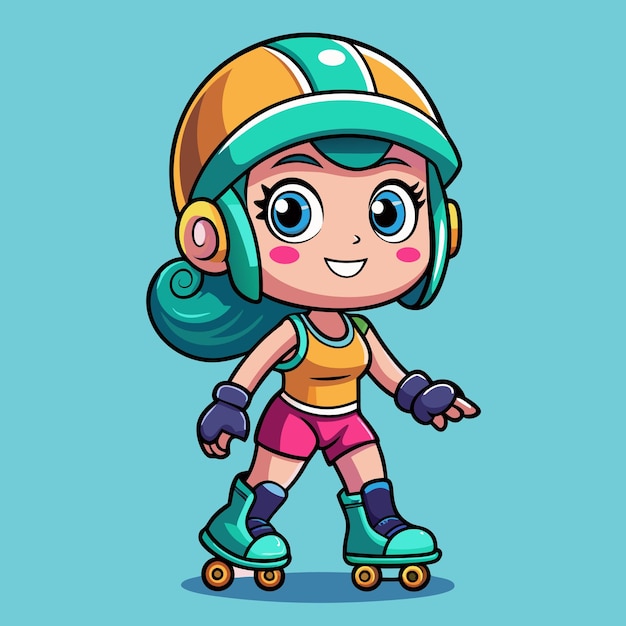 Vector girl rollerblading cartoon character design