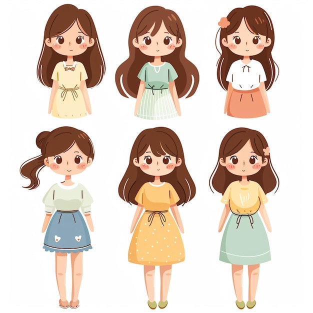 Vector girl showing vector set simple and min