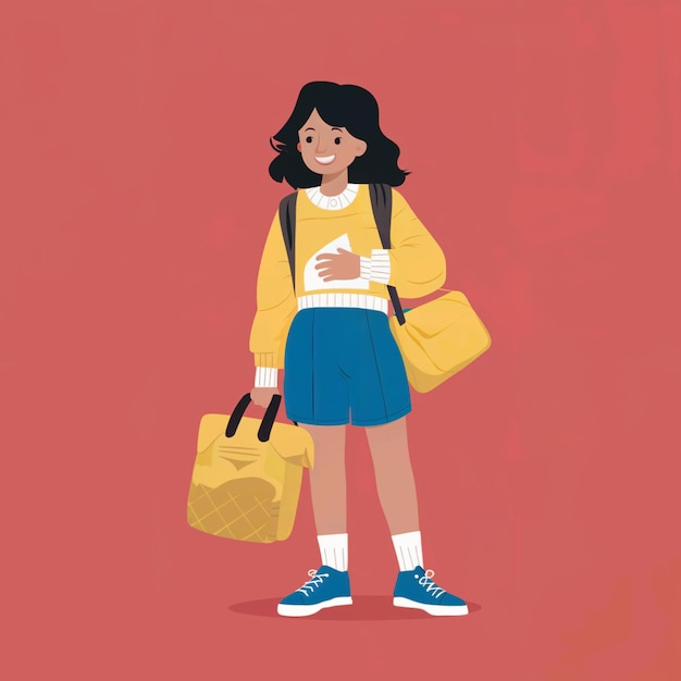 Vector a girl with a yellow sweater and a yellow sweater is holding a bag with a bag and a bag