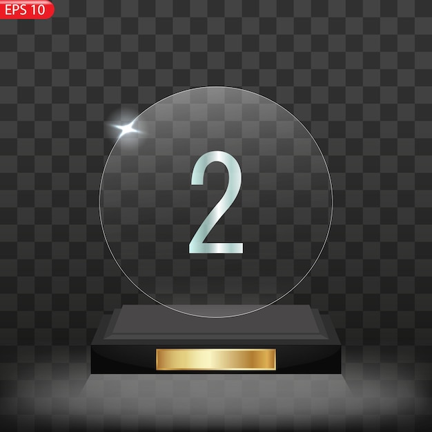 Glass award trophy set Transparent prize template Winner first place concept Vector illustration