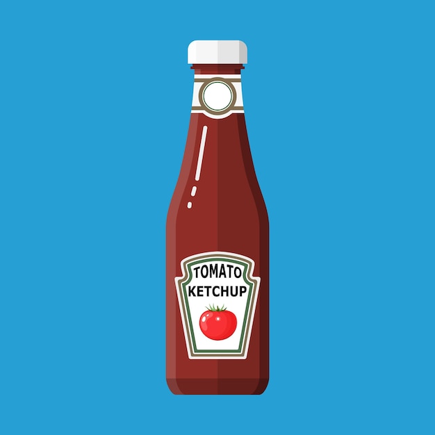 Glass bottle of traditional tomato ketchup.