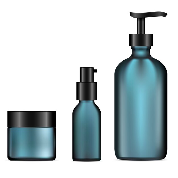 Glass Cosmetic Bottle. Pump Dispenser, Cream Jar