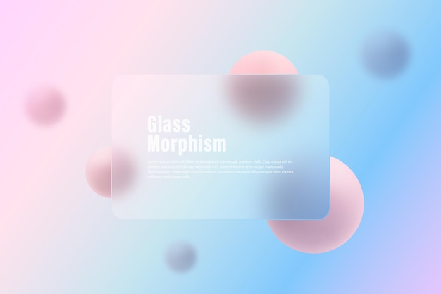 Vector glass morphism landing page with frame vector illustration with blurred floating spheres