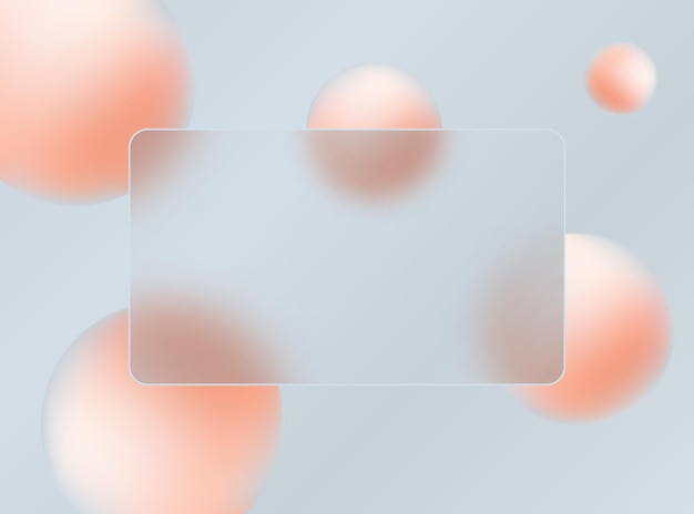 Glass morphism landing page with frame Vector illustration with blurry floating spheres