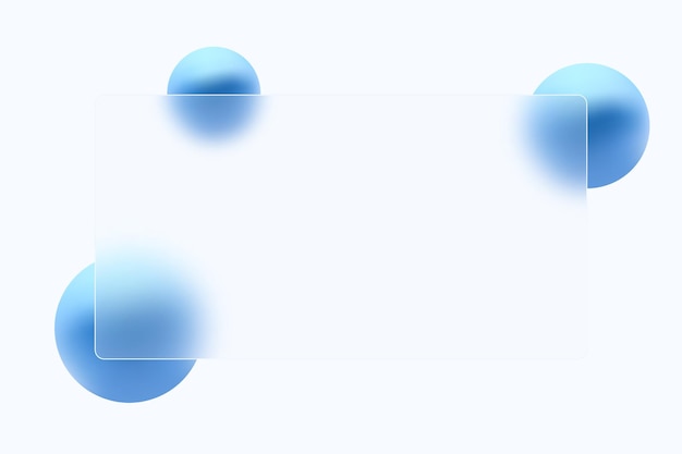 Glass morphism website landing page template Frosted glass partition with floating blue spheres