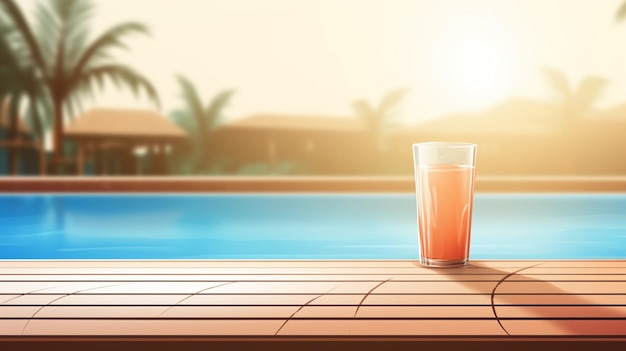 Vector a glass of orange juice next to a pool