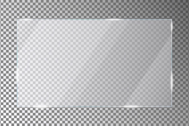 Glass plate on transparent background Acrylic or plexiglass plates in rectangle shape Vector